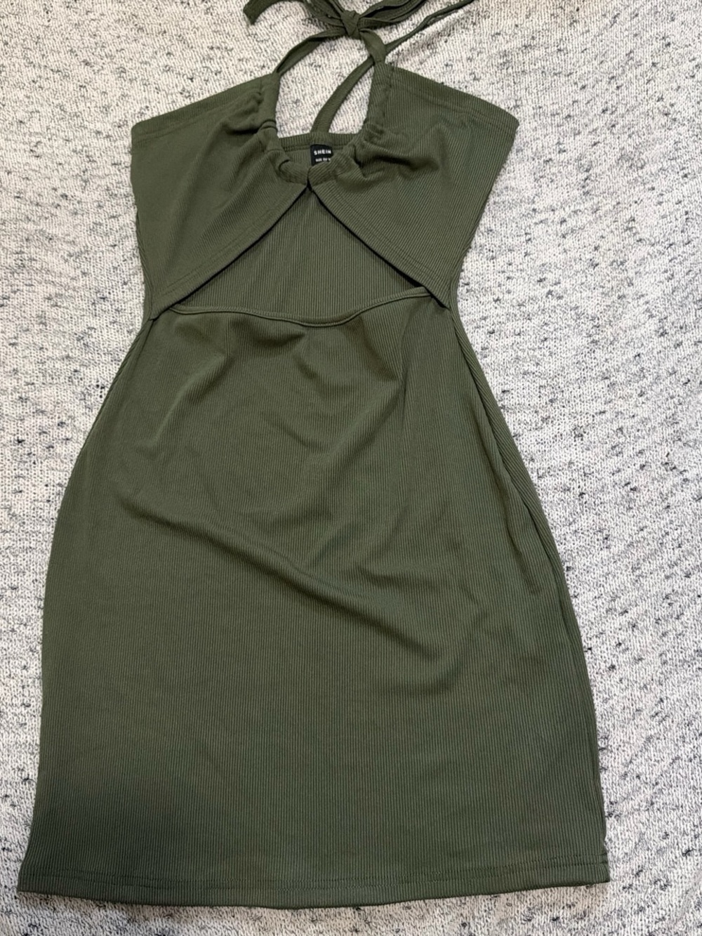 SHEIN Olive Green Ribbed Halter Mini Dress